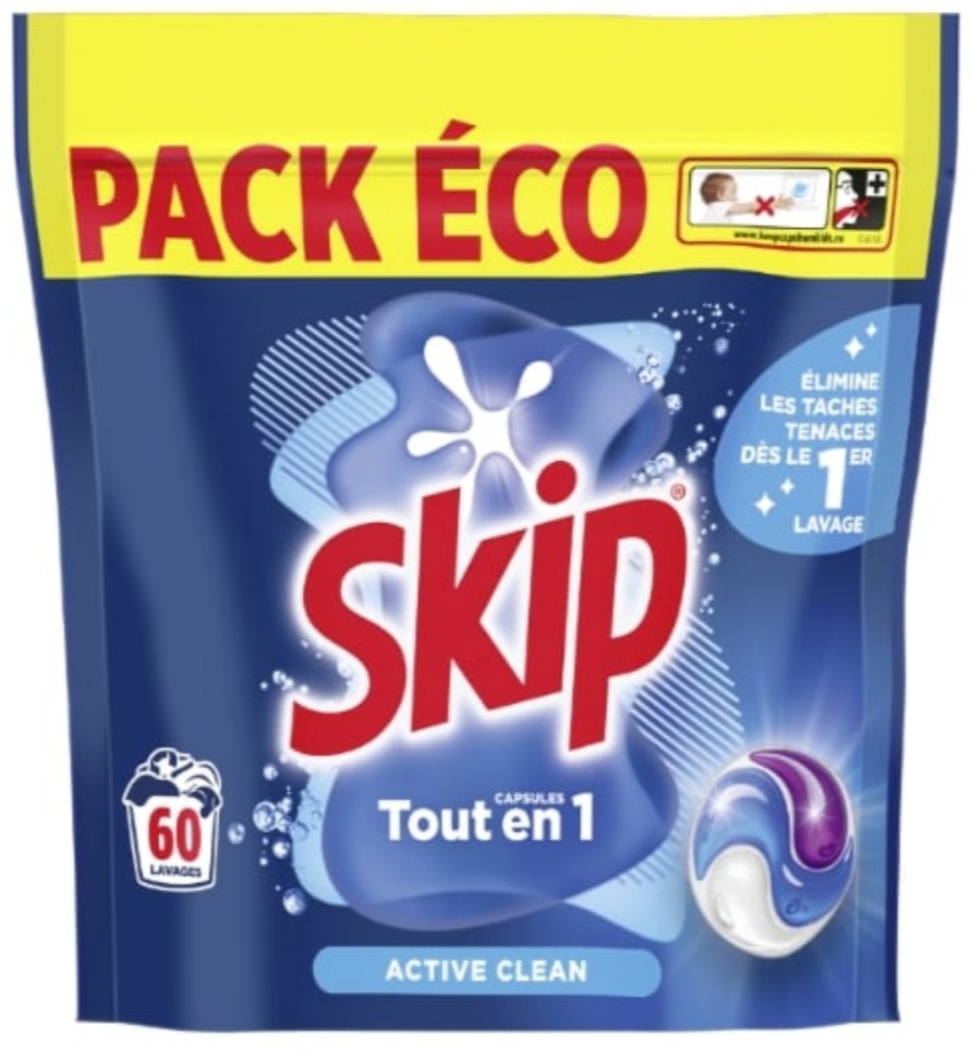 Lessive Capsules Skip 3 En 1 Active clean X60