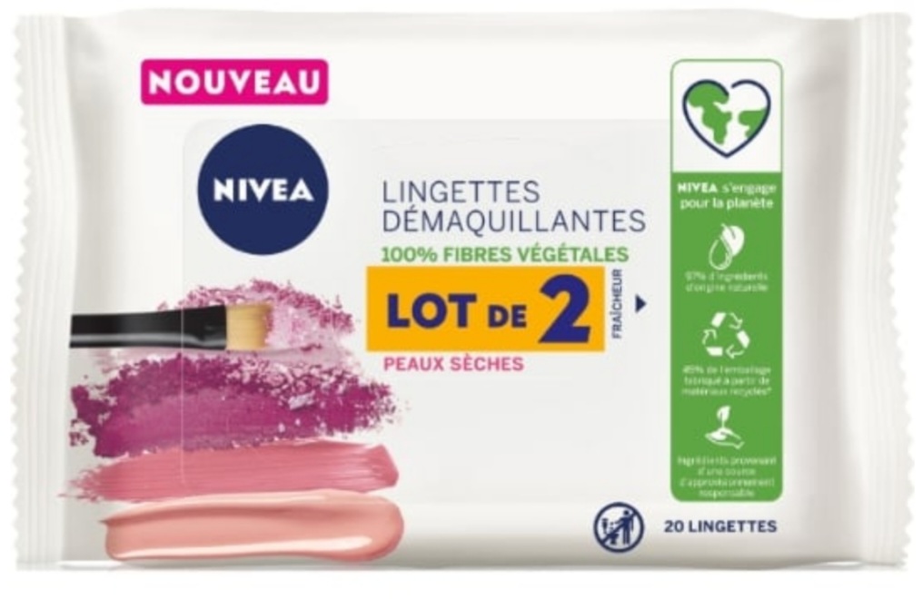 Lingettes démaquillantes peaux sèches NIVEA 2x20