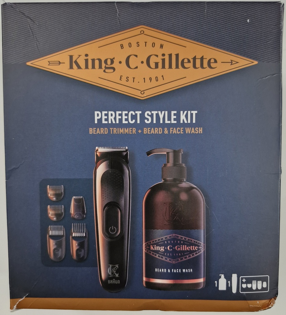 Coffret Beard Trimmer + nettoyage barbe et visage King c. Gillette