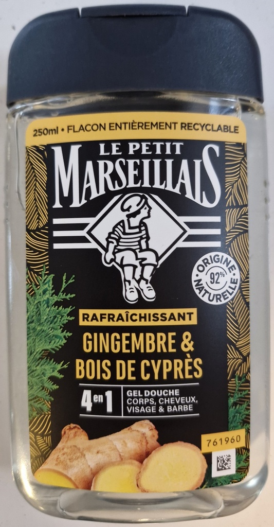 Gel douche rafraîchissement 4en1 Gingembre & bois cyprès Le Petit Marseillais 250ml