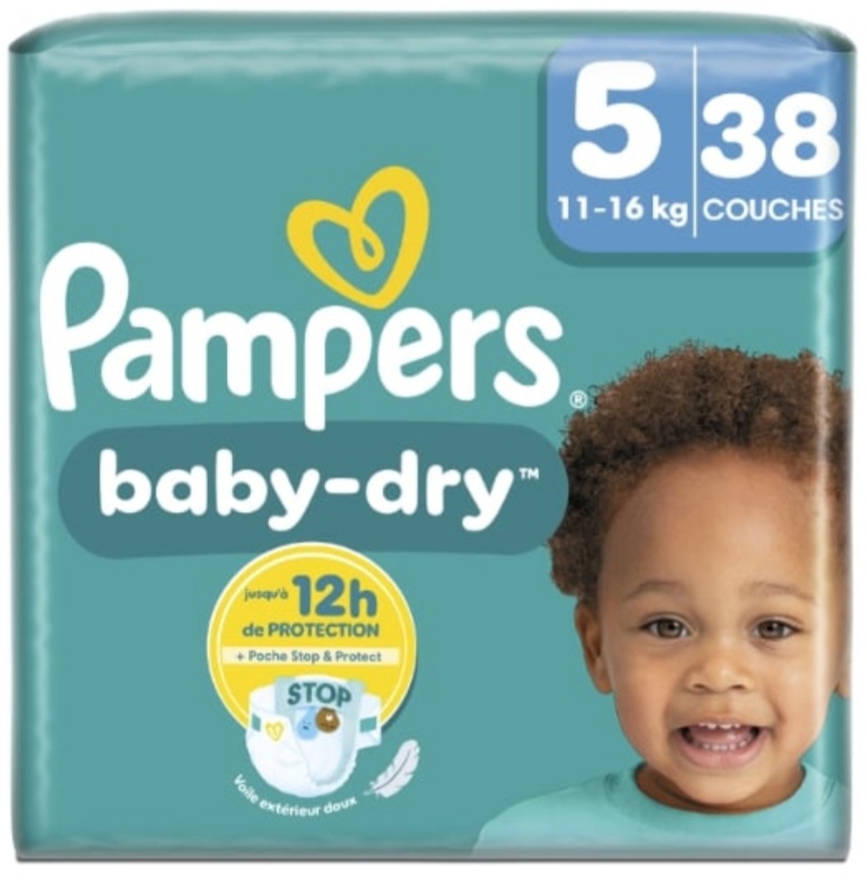 Couches Bébé Baby Dry 11- 16 kg Taille 5 PAMPERS x38