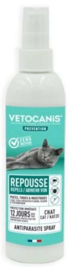 Insectifuge pour chat traitement pour chat puce, tiques & moustiques Vetocanis spray 250g