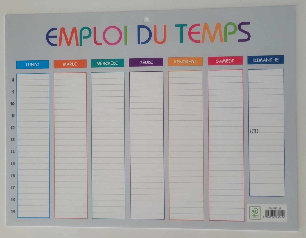 Emploi du temps multicolore 29.5x22cm Exacompta