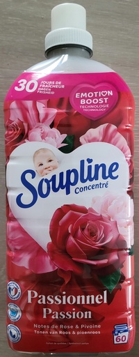Adoucissant concentré SOUPLINE 3D Fraîcheur Passionel passion notes de rose & pivoine x60 1,28L