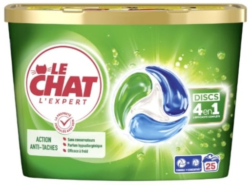 Capsules Lessive 4en1 Discs Action Anti-Taches LECHAT x25