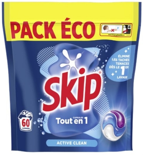 Lessive Capsules Skip 3 En 1 Active clean X60