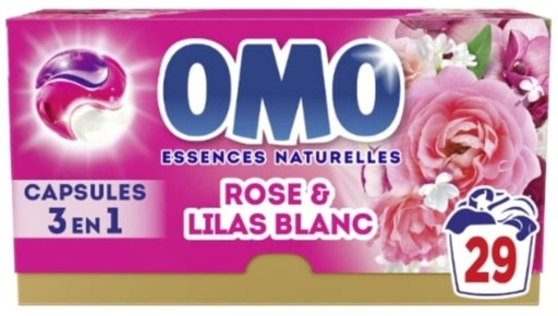 Lessive Capsules 3 en 1 Rose & Lilas Blanc OMO x29