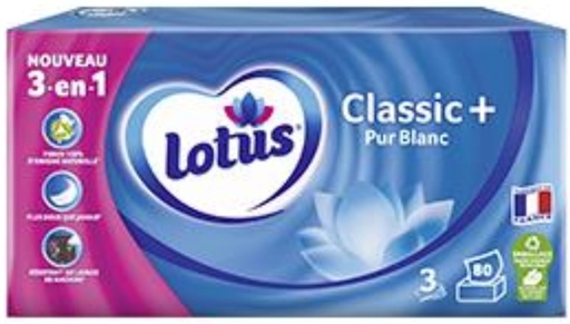 Mouchoirs Classic + pur blanc Lotus x80