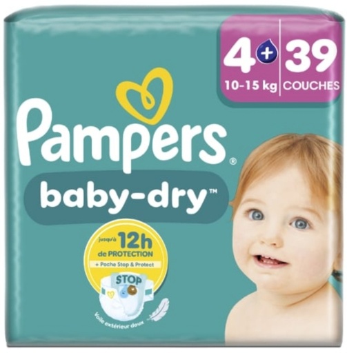 Couches Bébé Baby Dry 10 - 15 kg Taille 4+ PAMPERS x39