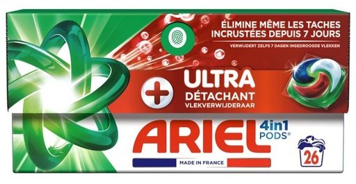 Lessive Ariel +Ultra Détachant All In 1 Pods X26