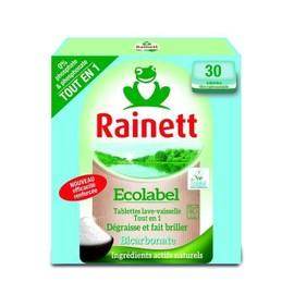 Rainett Tablettes machine Ecolabel Lave-Vaisselle Tout-en-1 Bicarbonate x30