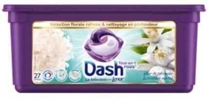 Lessive Capsules Tout en1 Pods Dash & Lenor Fleur de citronnier & cristaux marine x27