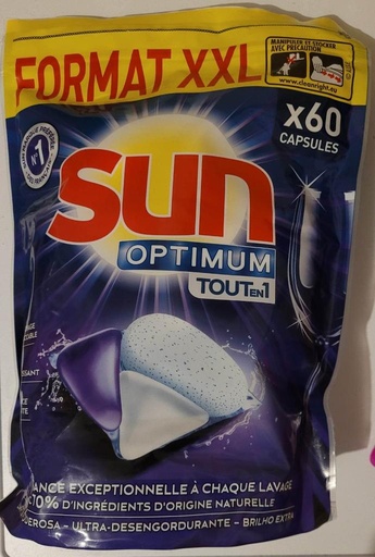 Capsules lave-vaisselle Sun optimum tout en 1 x60