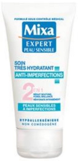 Soin Réhydratant anti-imperfections hypoallergénique non comédogène Mixa 50ml