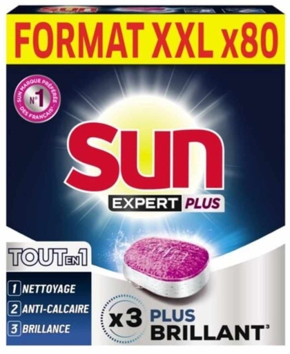 Capsules lave-vaisselle Sun expert tout en 1 extra brilliance x80